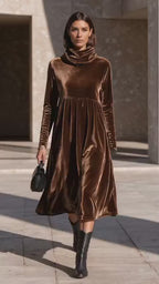Elegant Loose-Fit Velvet Midi Dress