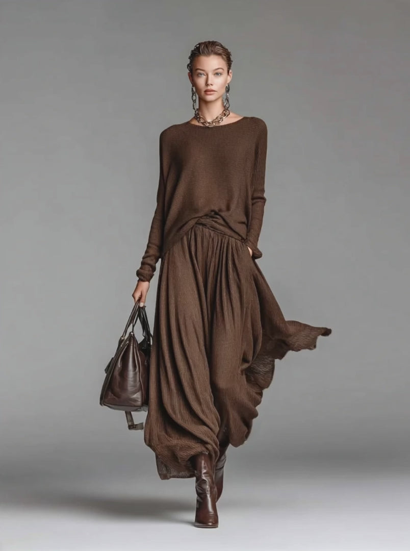 Fashion Round Neck Knitted Skirt Set