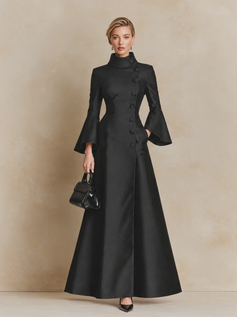Elegant High-Collar Bell Sleeve Maxi Dress
