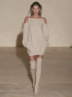 Cold-Shoulder Oversized Sweatshirt Mini Dress