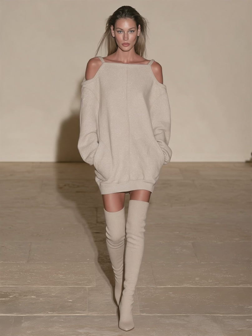 Cold-Shoulder Oversized Sweatshirt Mini Dress