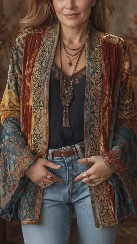 Boho Quilted Jacket Loose Fit Vintage Cardigan