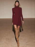 Long Sleeve Drape Cocktail Mini Dress